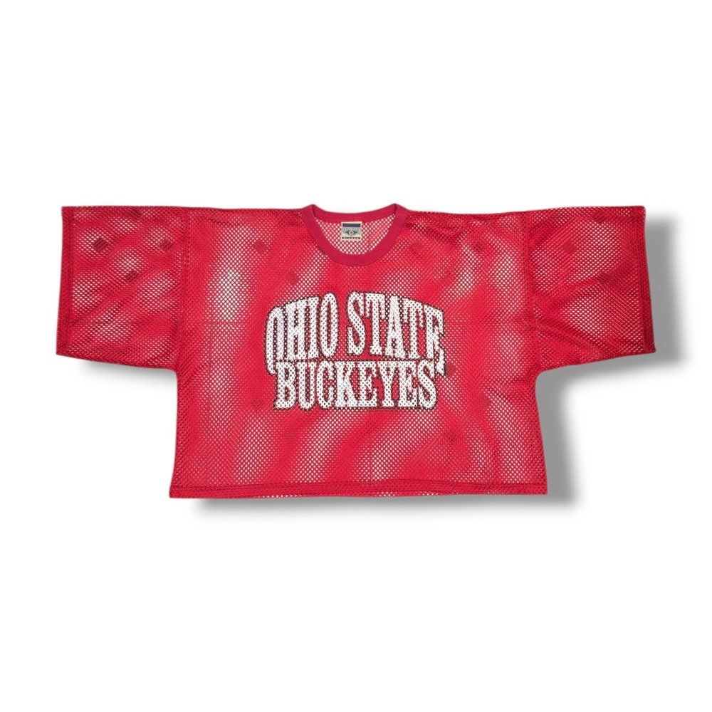 Vintage 90's Red Oak Ohio State Mesh Cropped Red Jersey Size XL USA Made